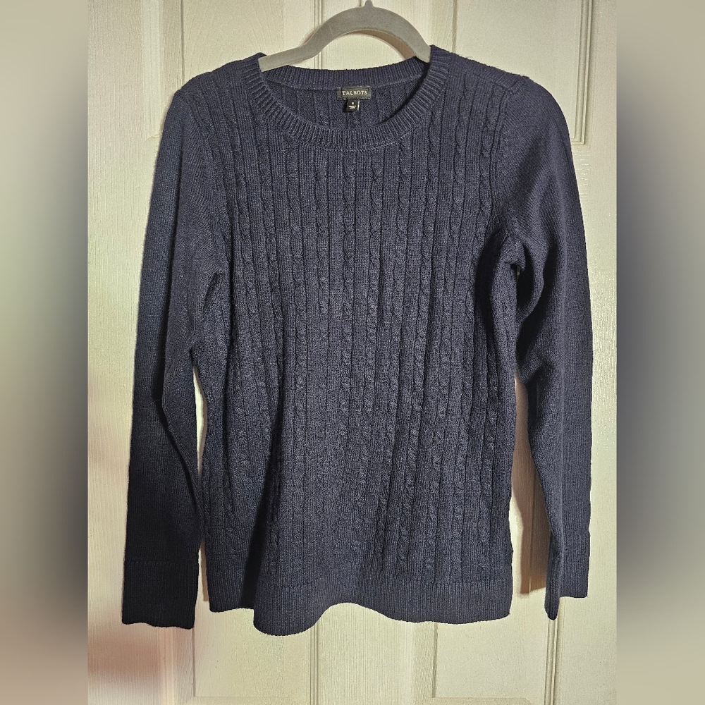 Talbots Sweater Womens SZ Small Blue  Long Sleeve Cable Knit NWT